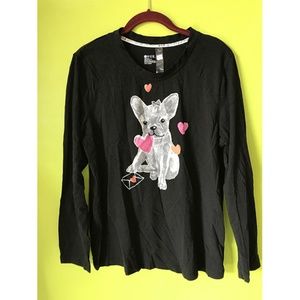 Hue Puppy Heart Mail Print Black Top Sz L